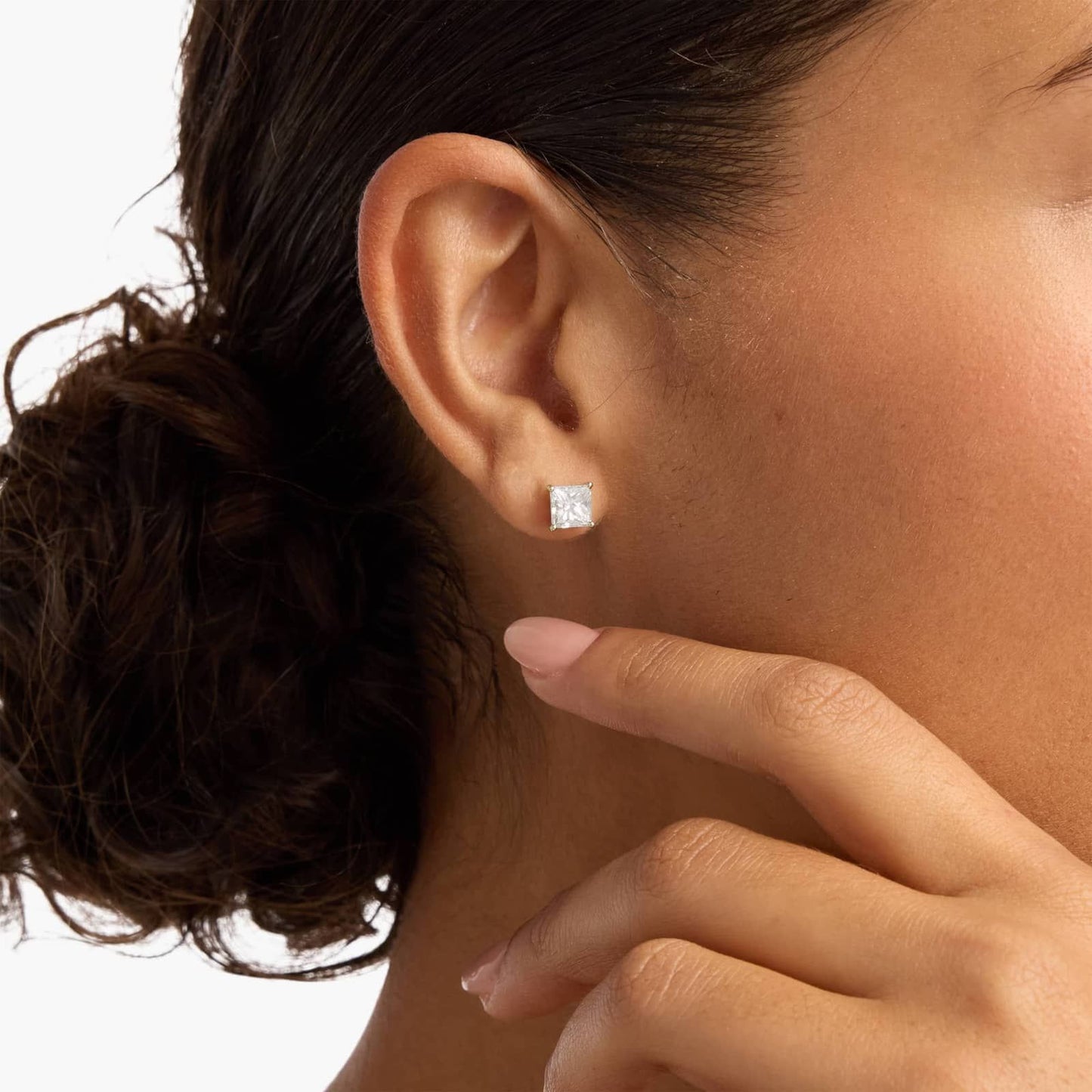 Emerald-Cut Style Diamond Studs in Gold