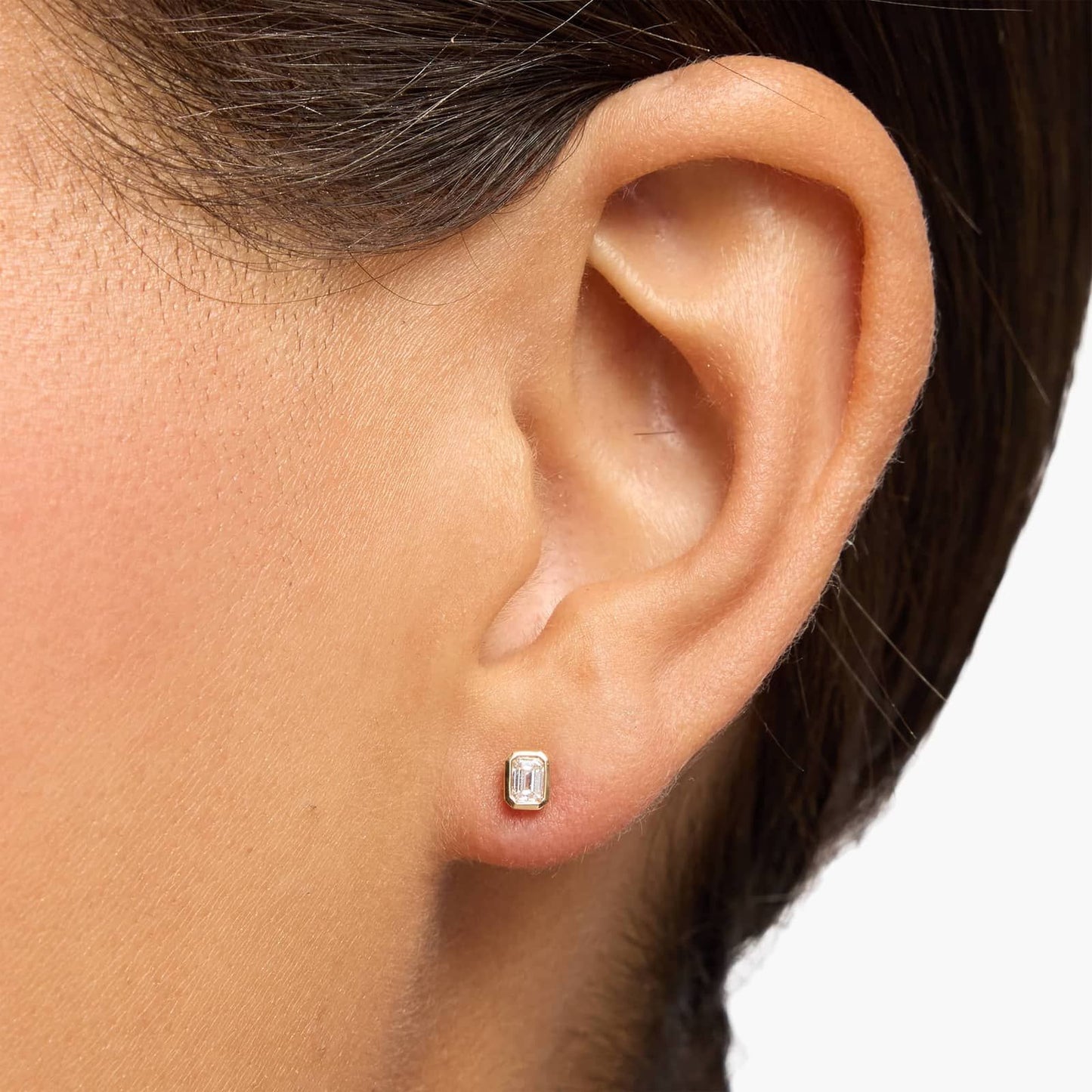 CVD EF-VVS1 Bezel-Set Emerald-Cut Diamond Stud Earrings