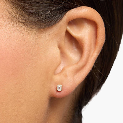 CVD EF-VVS1 Bezel-Set Emerald-Cut Diamond Stud Earrings