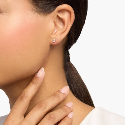 CVD EF-VVS1 Bezel-Set Emerald-Cut Diamond Stud Earrings