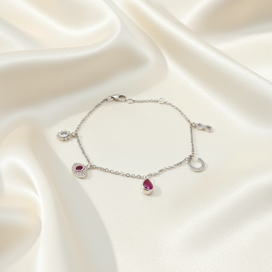 Delicate Ruby & Diamond Charm Gold Bracelet