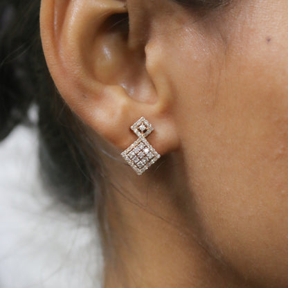Diamond Geometric Drop Stud Earrings