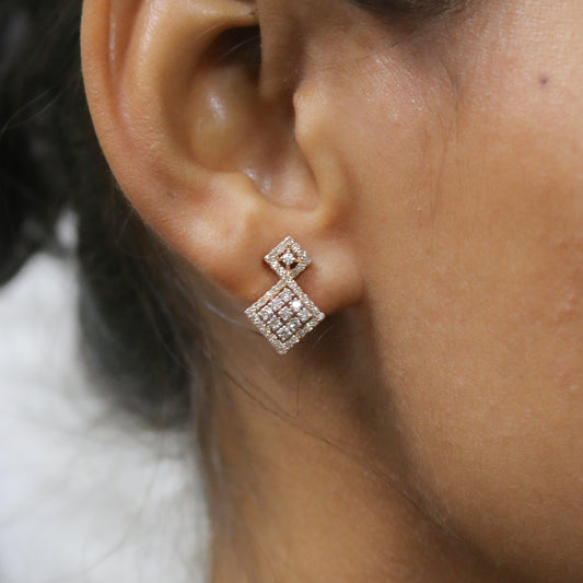 Diamond Geometric Drop Stud Earrings