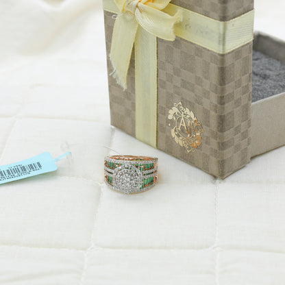 Diamond & Green Colorstone Wide Band Statement Ring