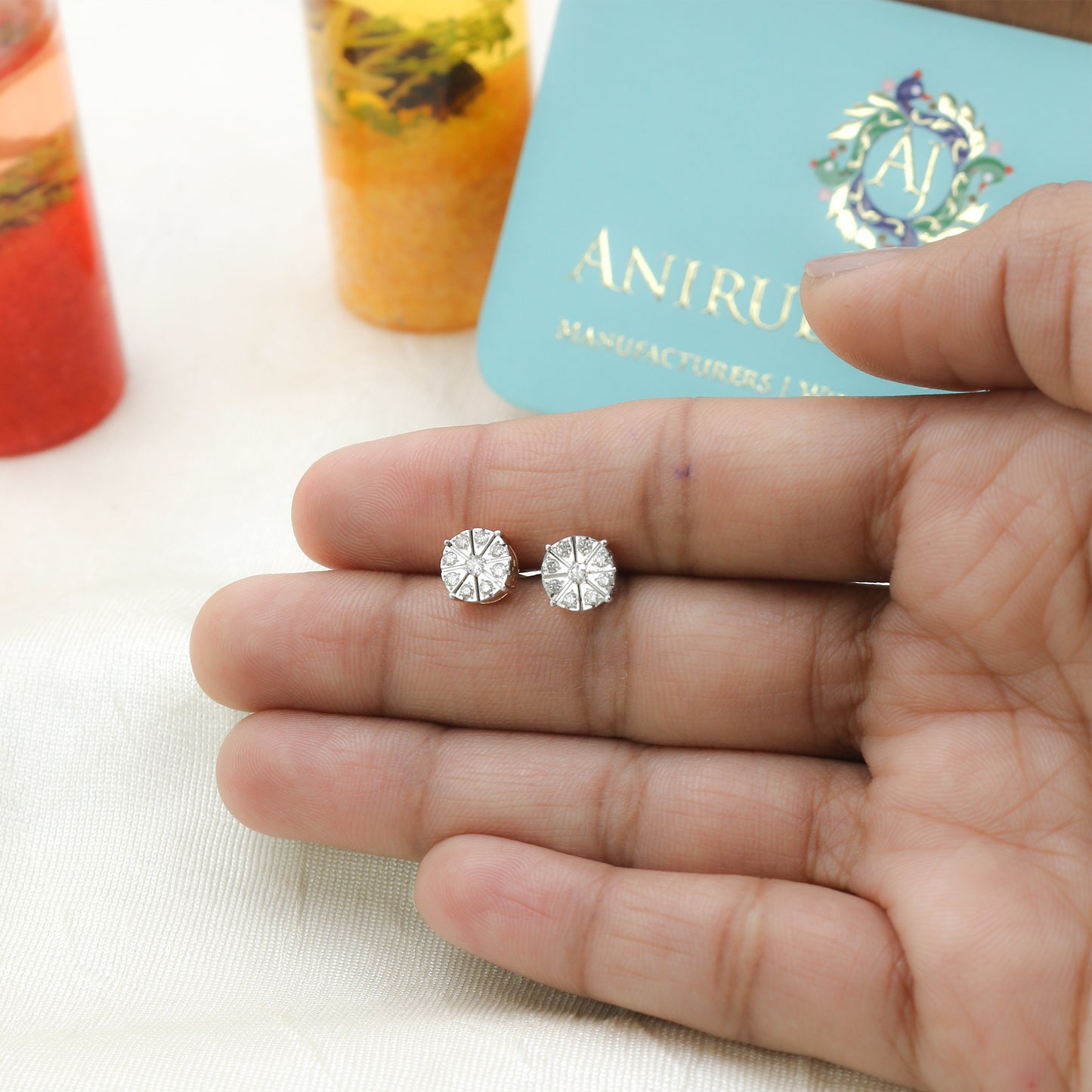 Diamond Compass Star Stud Earrings