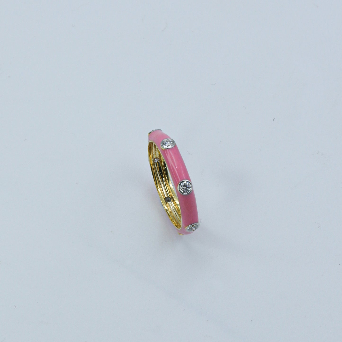 Yellow Gold & Pink Enamel Lab-Grown Diamond Band