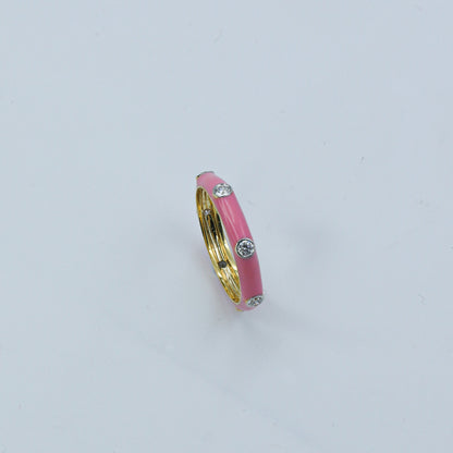 Yellow Gold & Pink Enamel Lab-Grown Diamond Band