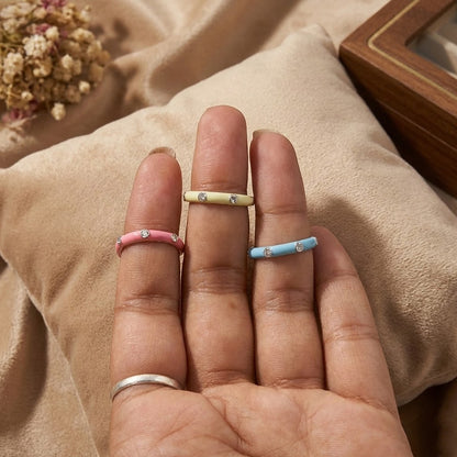 CVD Diamond Cream Enamel Gold Band Ring