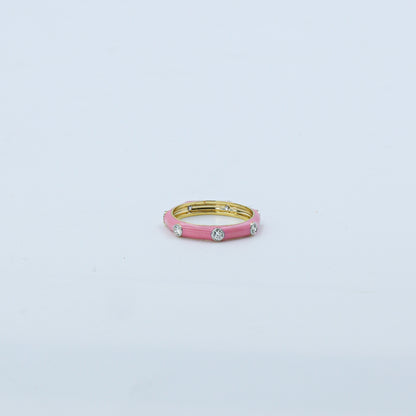Yellow Gold & Pink Enamel Lab-Grown Diamond Band