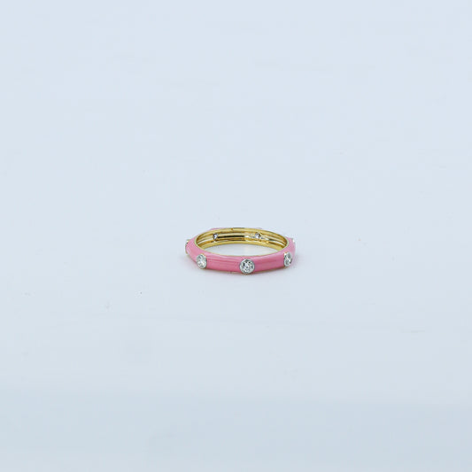 Yellow Gold & Pink Enamel Lab-Grown Diamond Band