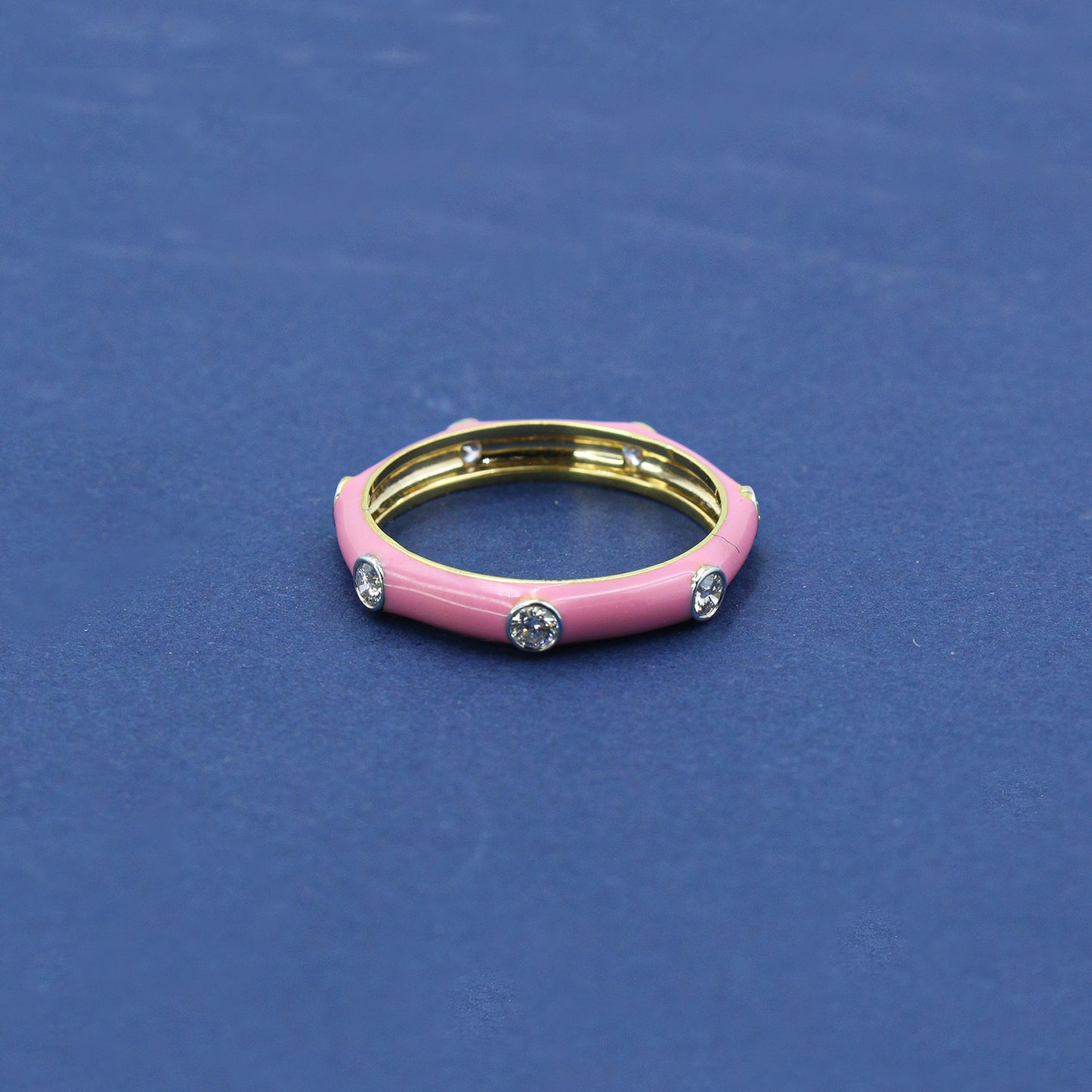 Yellow Gold & Pink Enamel Lab-Grown Diamond Band