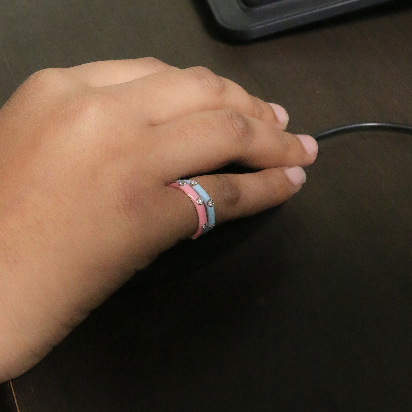 Yellow Gold & Pink Enamel Lab-Grown Diamond Band