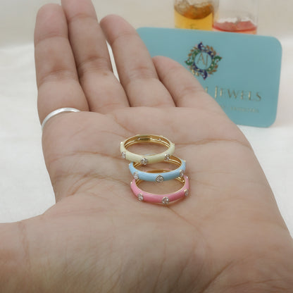 CVD Diamond Cream Enamel Gold Band Ring