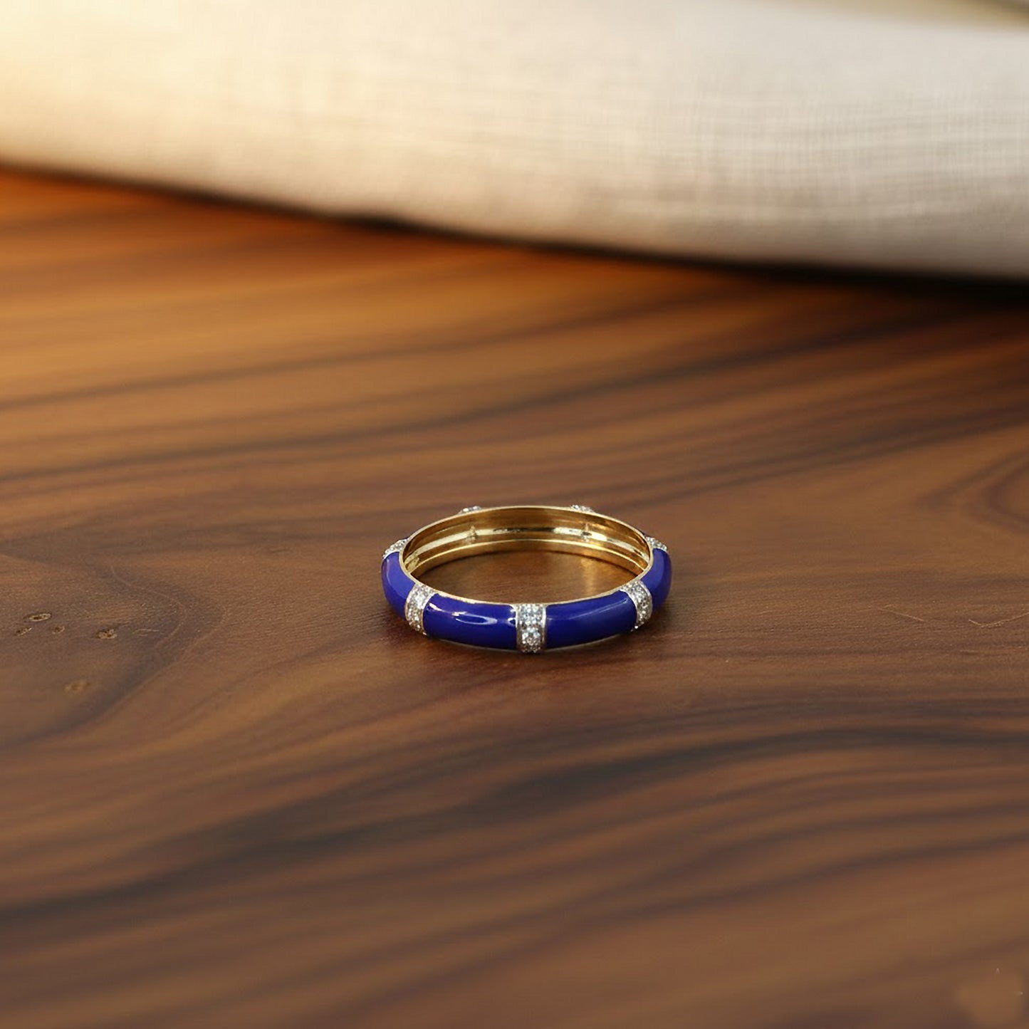 Royal Blue Enamel and Diamond Accent Band Ring