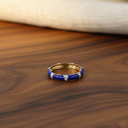 Royal Blue Enamel and Diamond Accent Band Ring