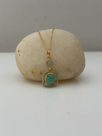 Emerald With Diamond Gold Pendant Necklace
