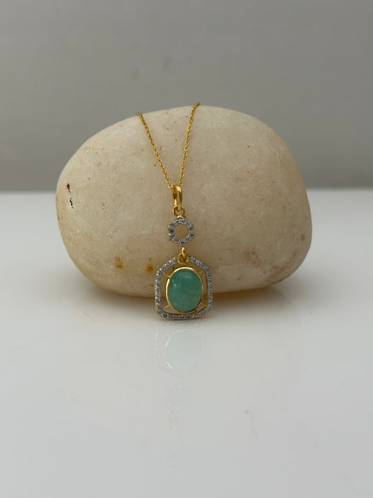 Emerald With Diamond Gold Pendant Necklace