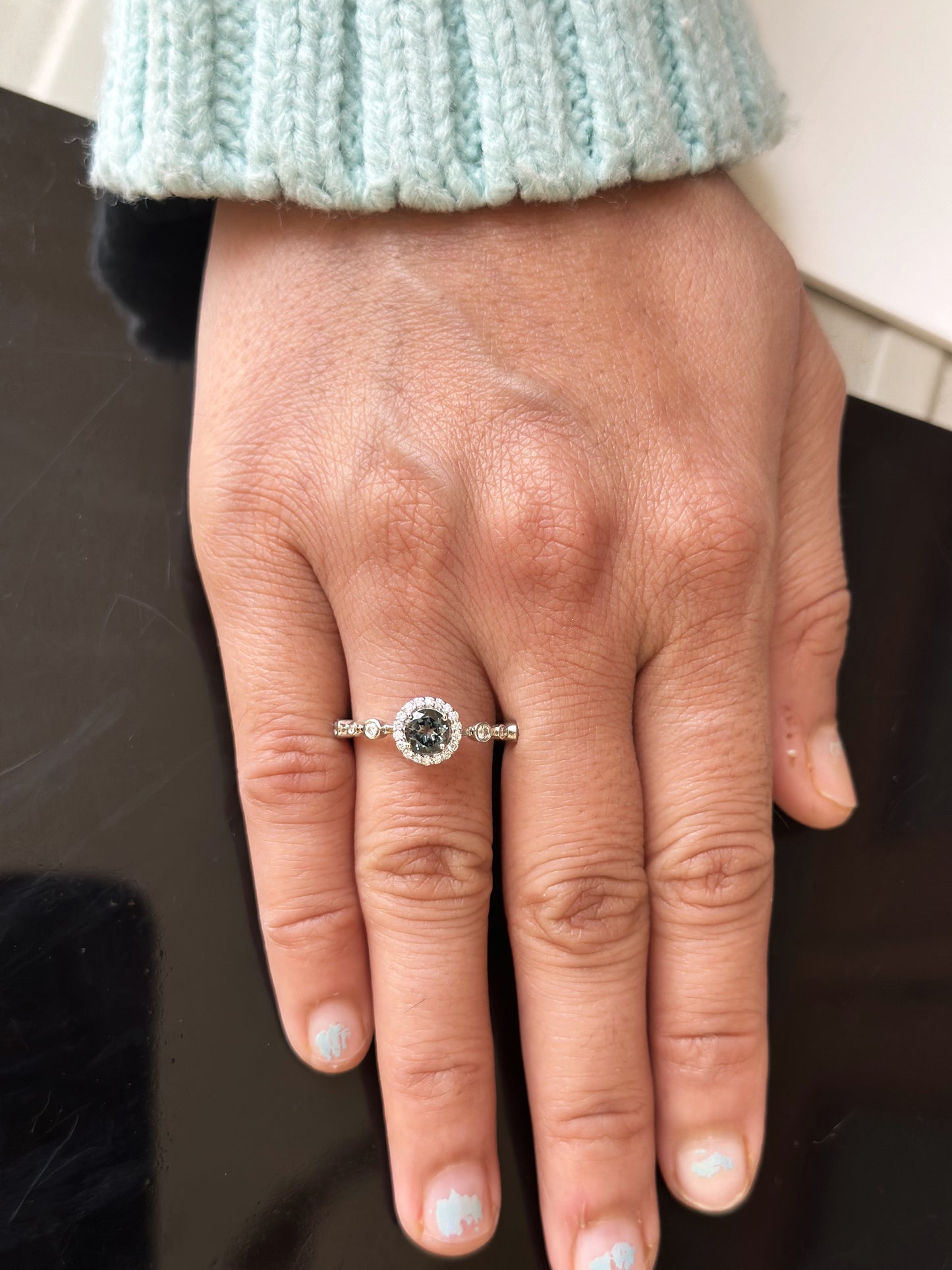 Blue Toapz & Diamond Engagement Ring 14K Gold