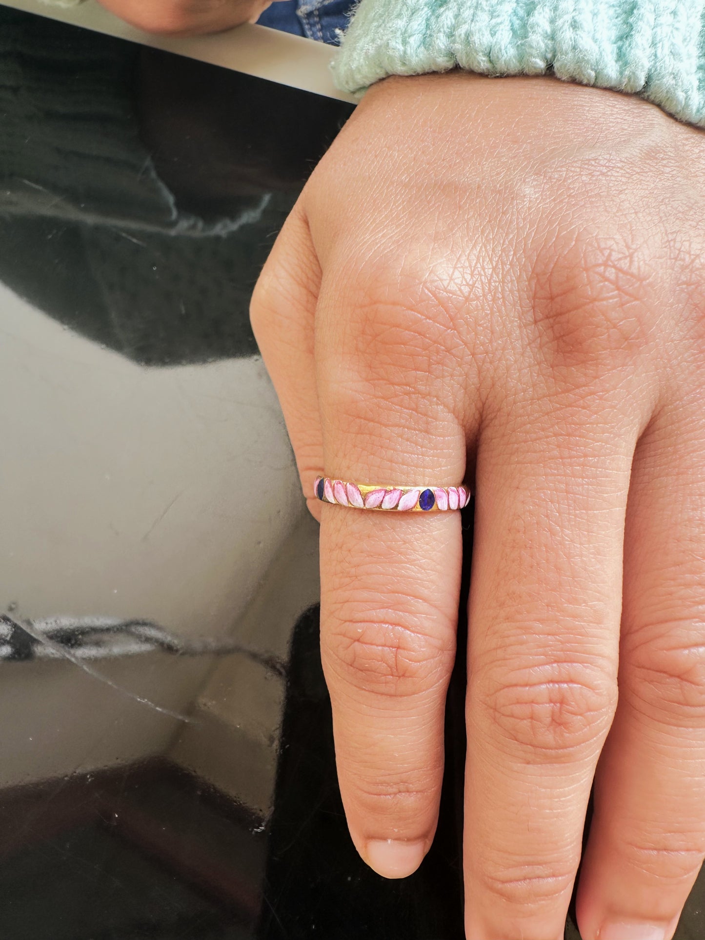 Marquise Enamel Fill Gold Ring In 14k Yellow