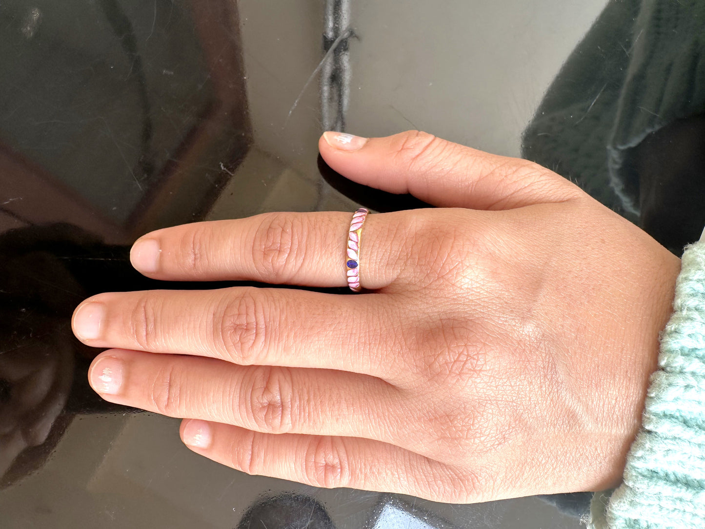 Marquise Enamel Fill Gold Ring In 14k Yellow