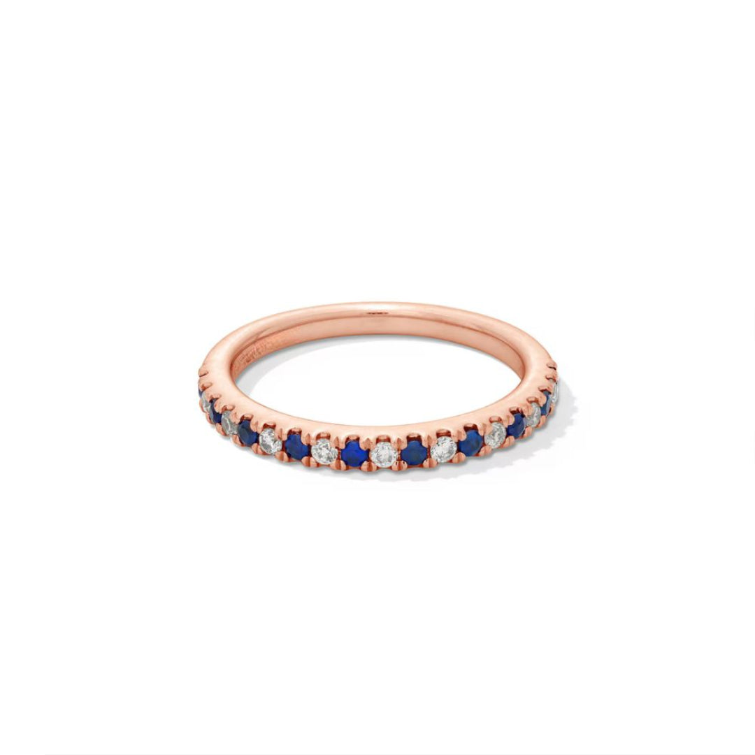 14K Rose Gold Blue Sapphire & Diamond Eternity Ring