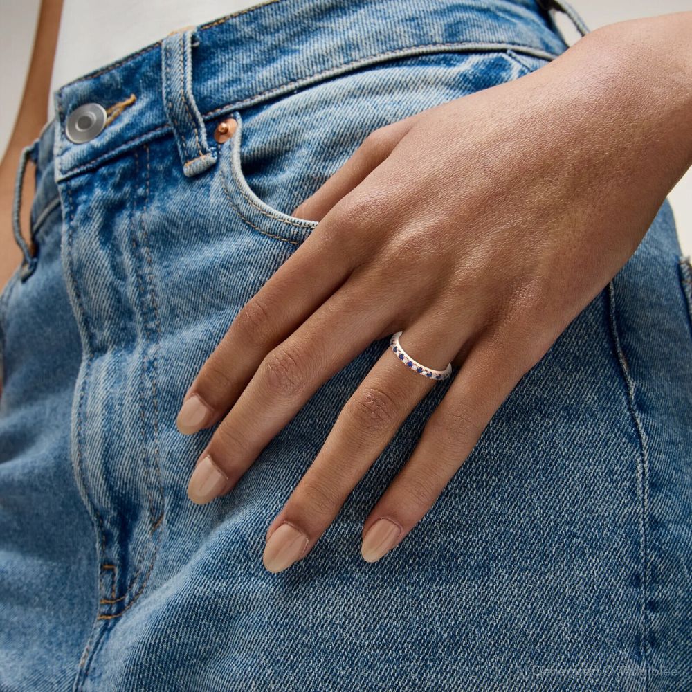 14K Rose Gold Blue Sapphire & Diamond Eternity Ring