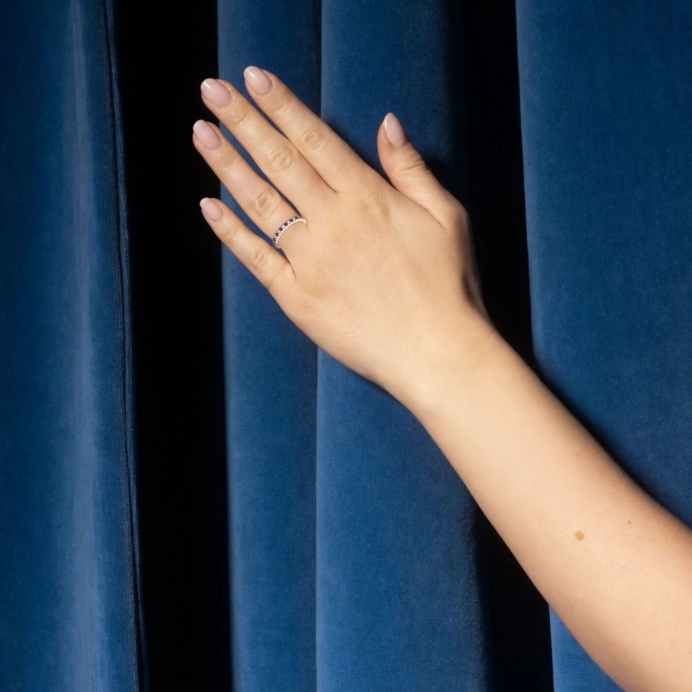 14K Rose Gold Blue Sapphire & Diamond Eternity Ring