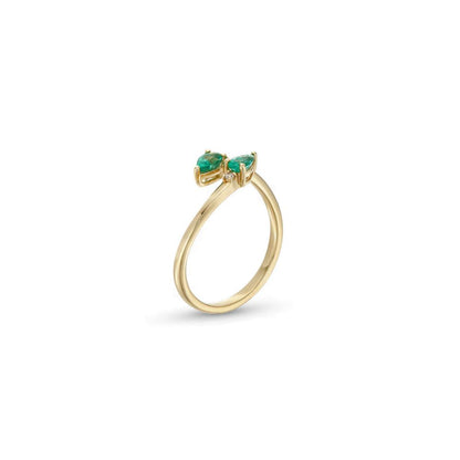 14K Gold Pear-Shaped Emerald With Diamond Bypass Ring