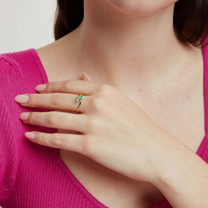 14K Gold Pear-Shaped Emerald With Diamond Bypass Ring