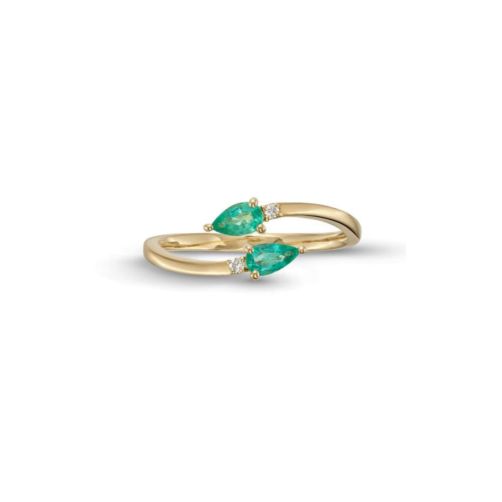14K Gold Pear-Shaped Emerald With Diamond Bypass Ring