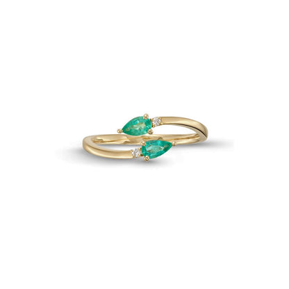 14K Gold Pear-Shaped Emerald With Diamond Bypass Ring
