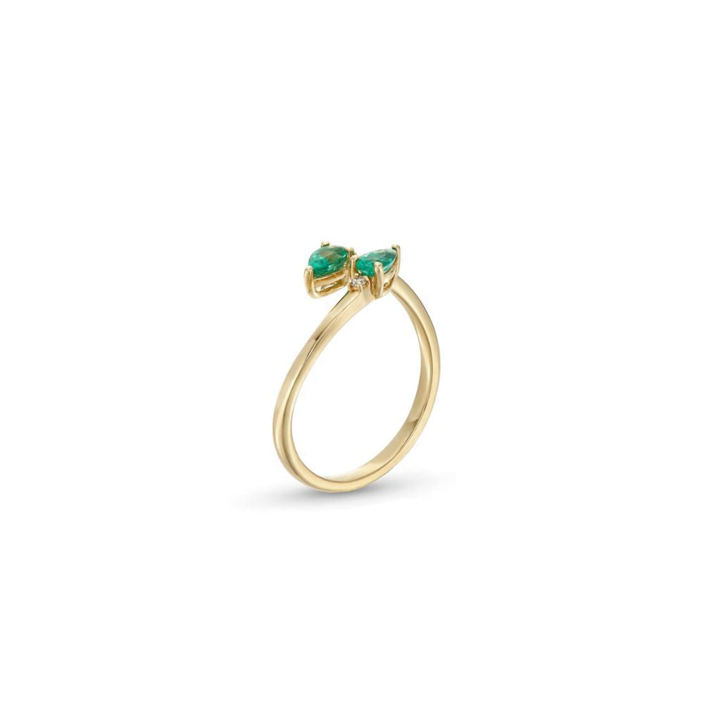14K Gold Pear-Shaped Emerald With Diamond Bypass Ring