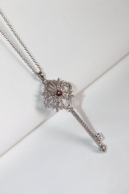White Gold Diamond Key Pendant Necklace