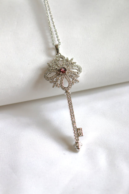 White Gold Diamond Key Pendant Necklace