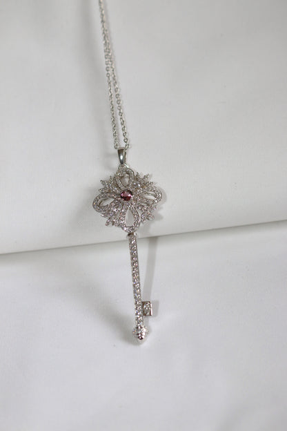White Gold Diamond Key Pendant Necklace