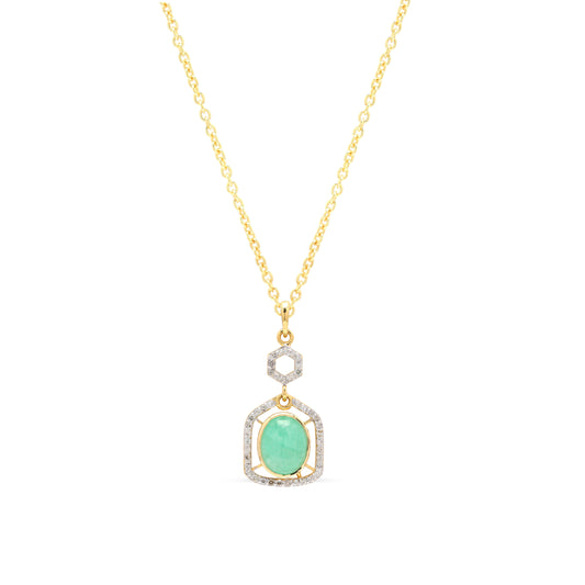 Emerald With Diamond Gold Pendant Necklace