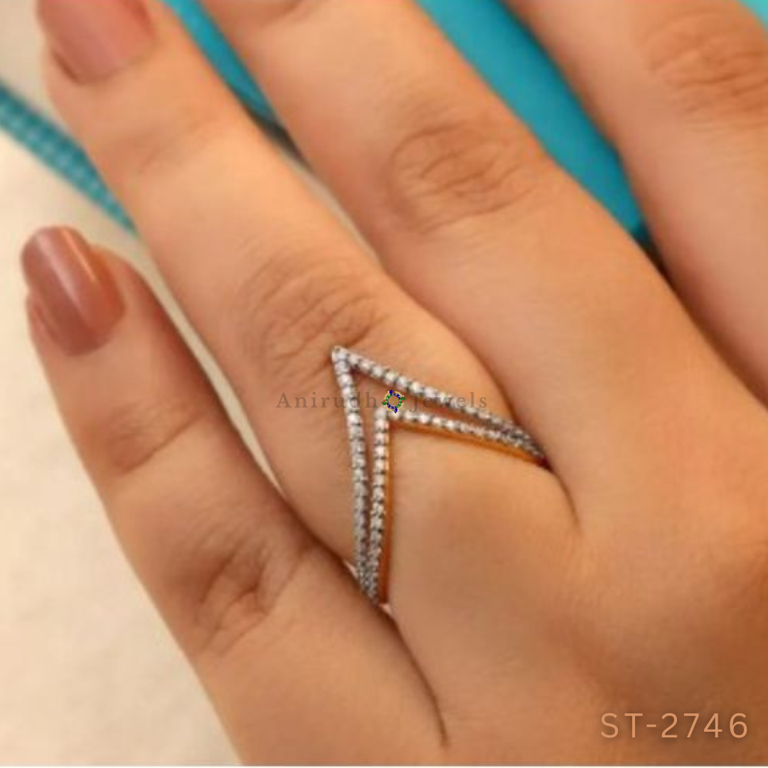 Double Layered Chevron Diamond Ring by Anirudh Jewels
