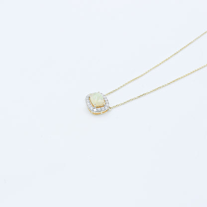 Yellow Gold Opal and Diamond Halo Pendant with Chain
