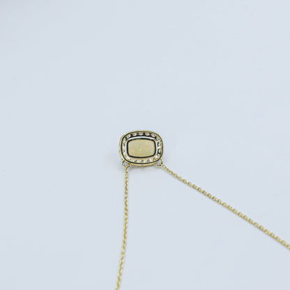 Yellow Gold Opal and Diamond Halo Pendant with Chain