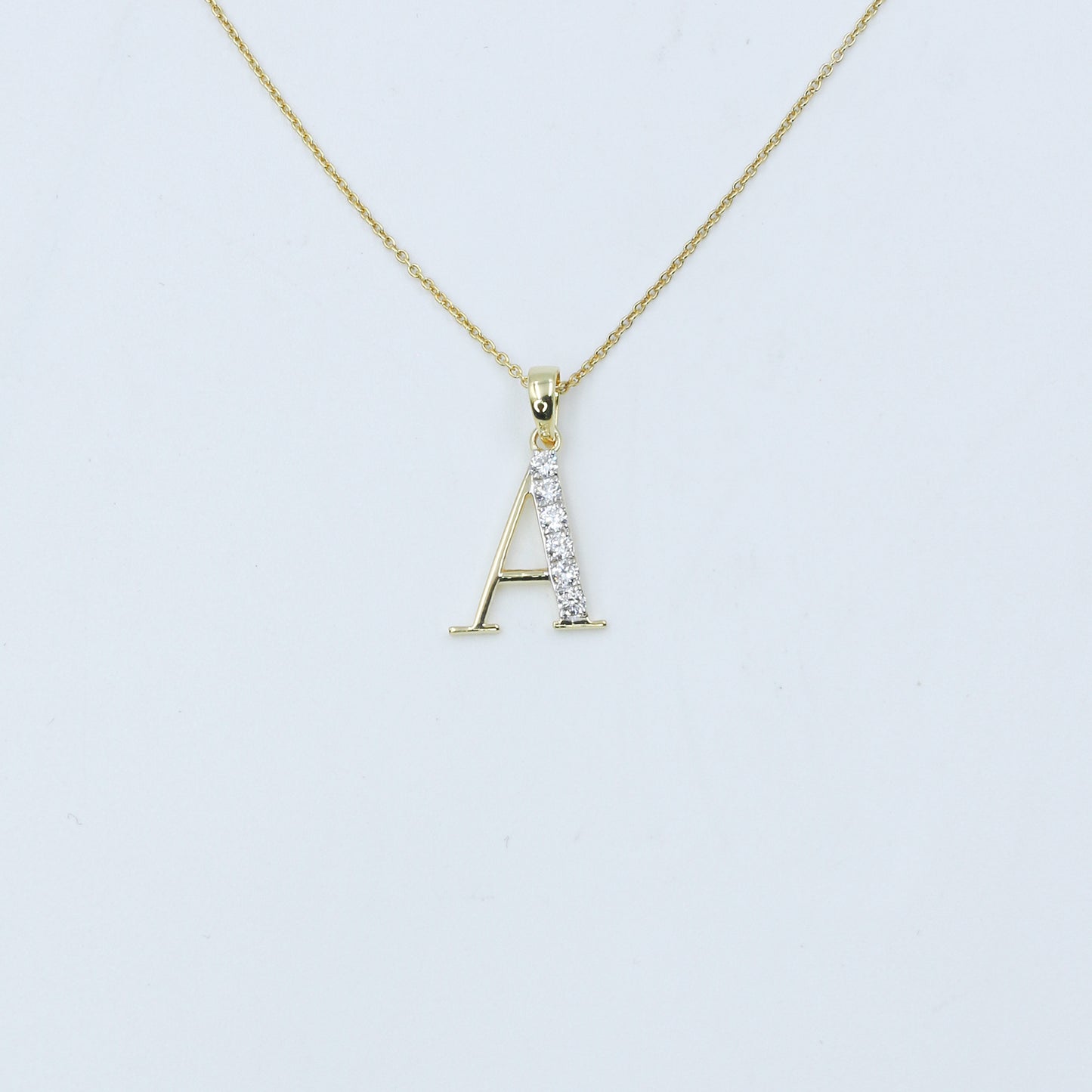 Yellow Gold Initial 'ALPHABET' Diamond Pendant with Chain