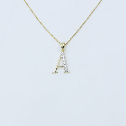 Yellow Gold Initial 'ALPHABET' Diamond Pendant with Chain