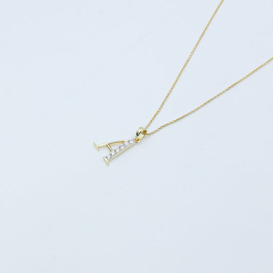 Yellow Gold Initial 'ALPHABET' Diamond Pendant with Chain