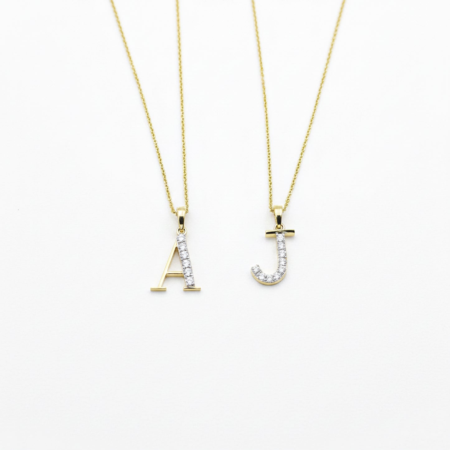 Yellow Gold Initial 'ALPHABET' Diamond Pendant with Chain