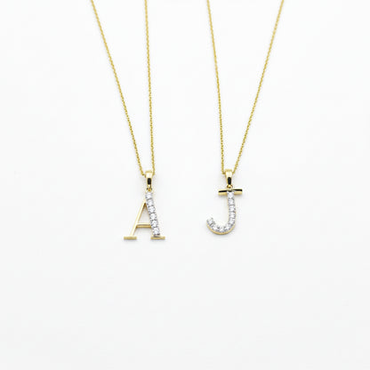 Yellow Gold Initial 'ALPHABET' Diamond Pendant with Chain