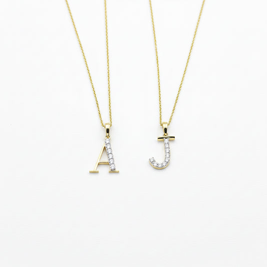 Yellow Gold Initial 'ALPHABET' Diamond Pendant with Chain