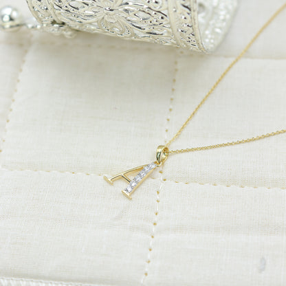 Yellow Gold Initial 'ALPHABET' Diamond Pendant with Chain