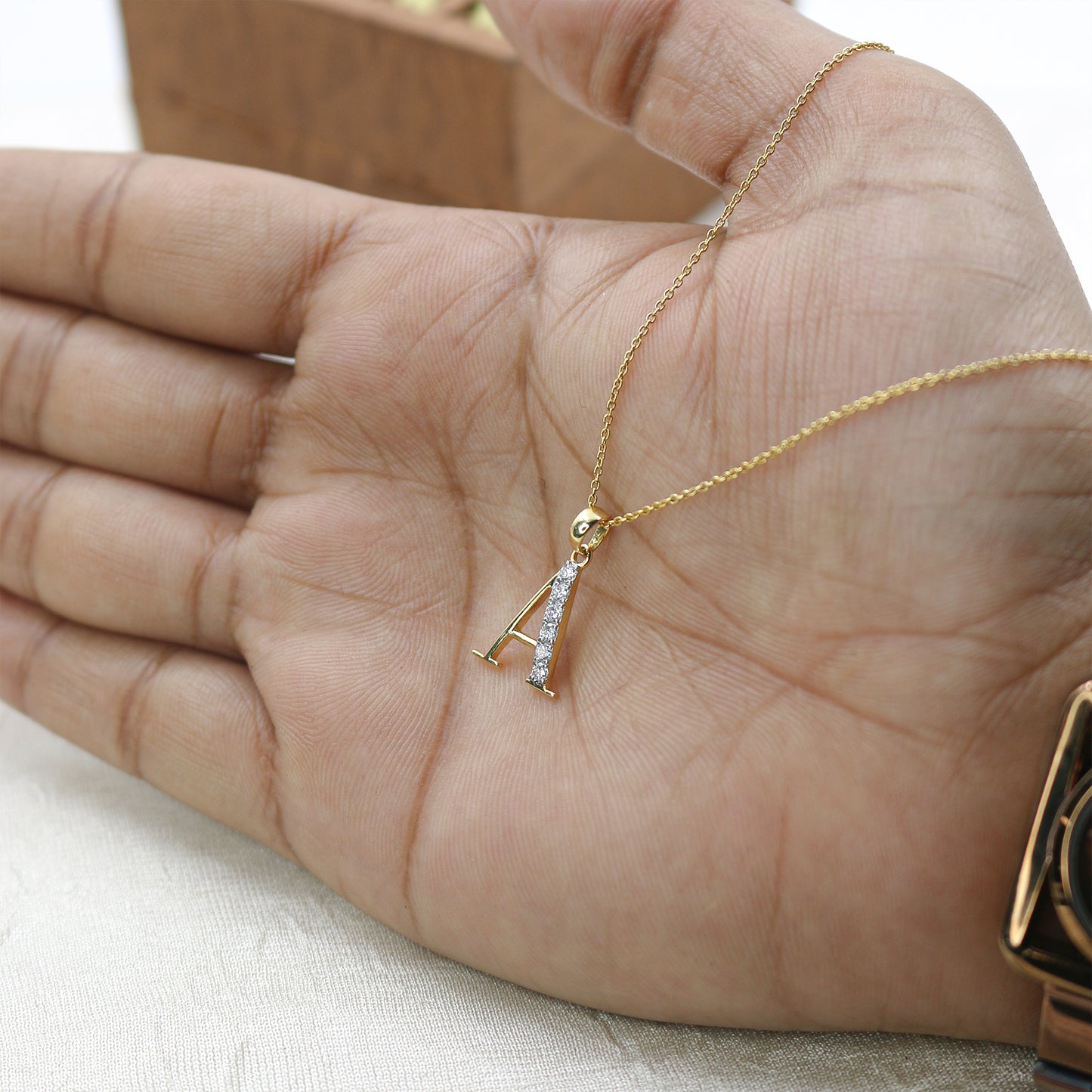 Yellow Gold Initial 'ALPHABET' Diamond Pendant with Chain