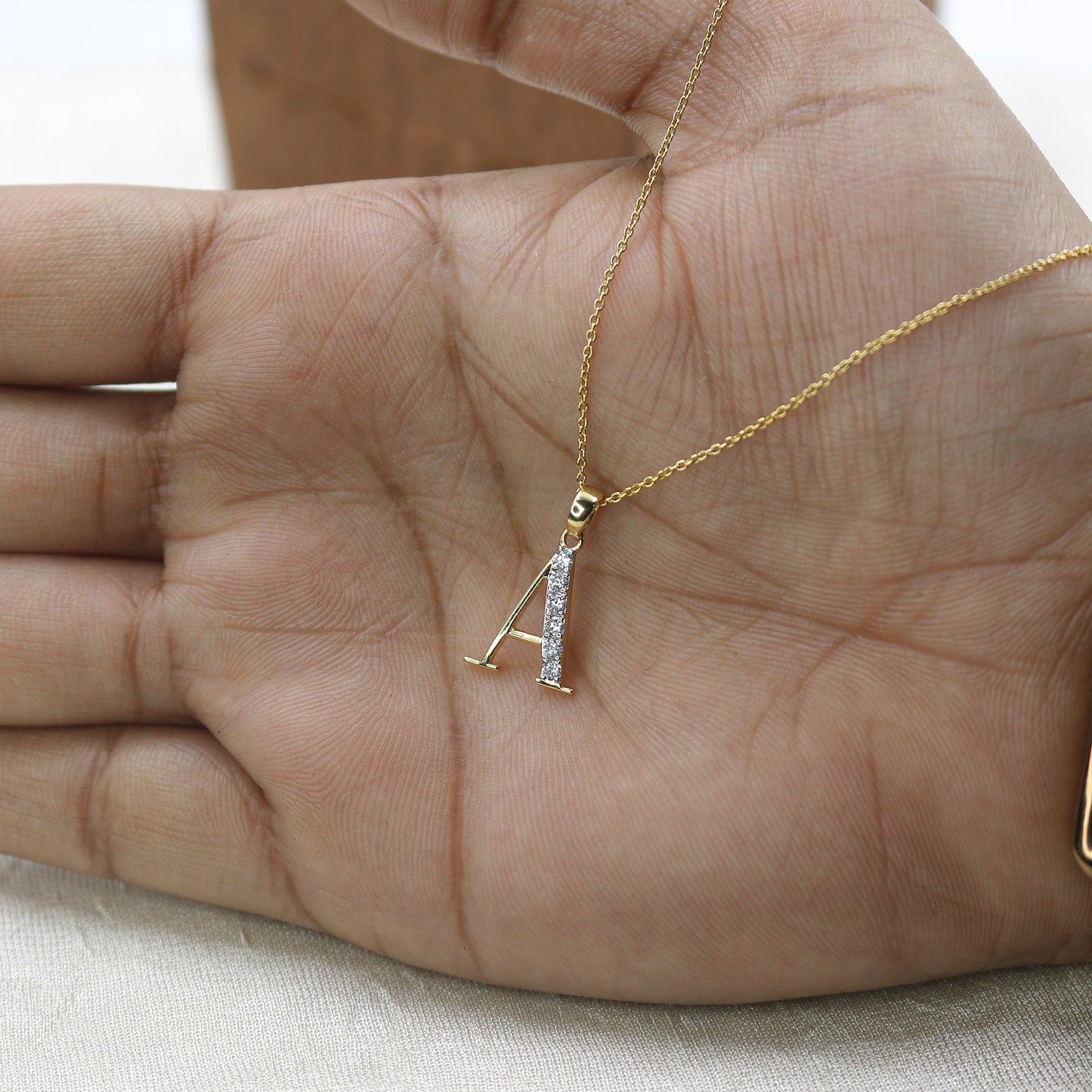 Yellow Gold Initial 'ALPHABET' Diamond Pendant with Chain