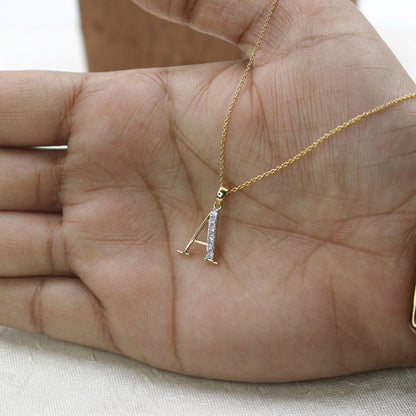 Yellow Gold Initial 'ALPHABET' Diamond Pendant with Chain