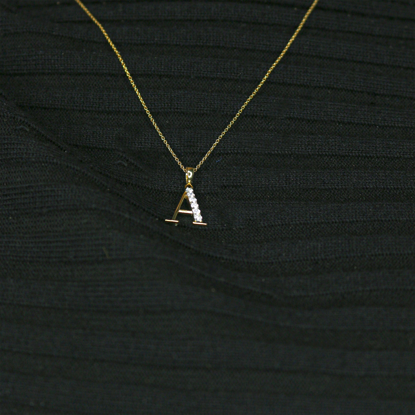 Yellow Gold Initial 'ALPHABET' Diamond Pendant with Chain